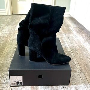 Banana Republic black suede leather heeled slouchy boot EUC barely worn sz 9